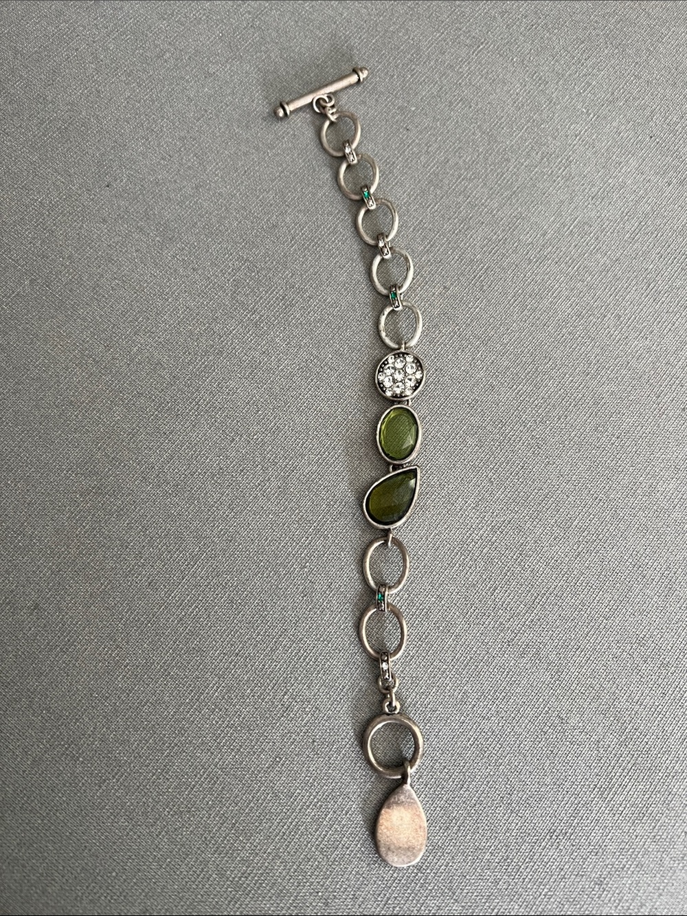 Lia Sophia Silver Link Bracelet with Green Bead Accent